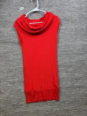 A La Tzarina Dress Womens M Red Cowl Neck Cap Sleeve Bodycon Short Jersey Knit